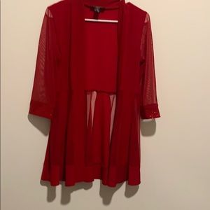 Red dress with mesh robe.